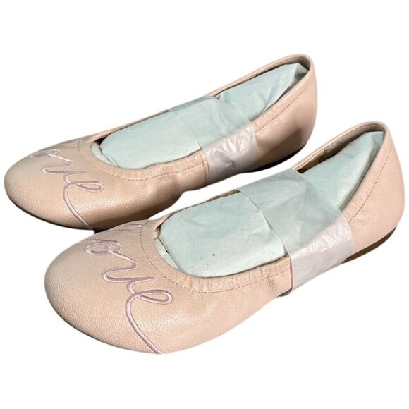 NIB Ed by Ellen Degeneres Pink Faux Leather Ballet Flats "Love" Embroidery SZ 3M - Picture 2 of 8